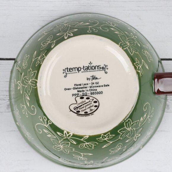 Temp-Tations Floral Lace Green 24 oz Soup Mug with Cover & Underplate - Picture 3 of 11